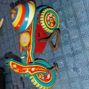 Vintage America Bright Blue and Red Tin Tricycle Toy